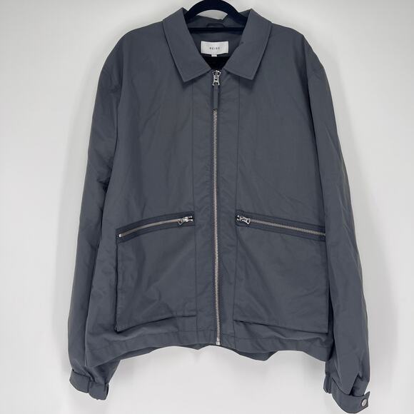 REISS Fival Textured Harrington Zip Jacket Mens Sz XXL Grey Slate - Picture 2 of 8
